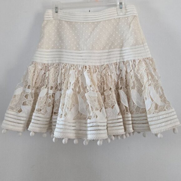 Zimmermann Corsage Pompom Embellished Guipure Lace Swiss Dot Tulle Mini XS b93E - Picture 4 of 7